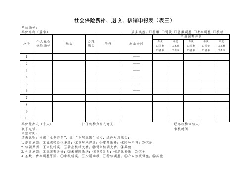 社保保险费补、退收、核销申报表