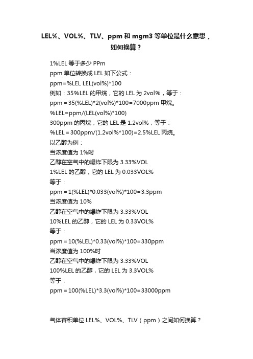 LEL%、VOL%、TLV、ppm和mgm3等单位是什么意思，如何换算？