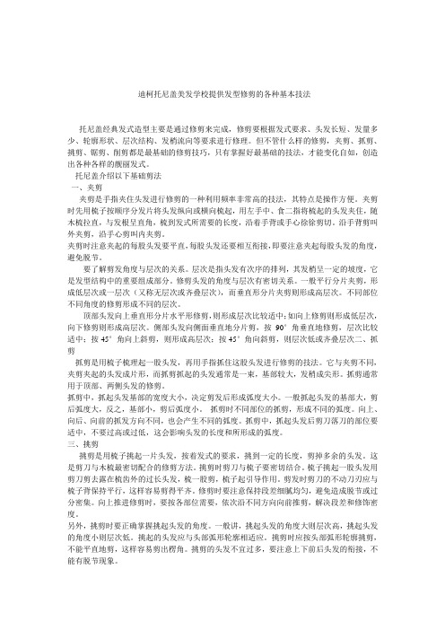 迪柯托尼盖美发学校提供发型修剪的各种基本技法