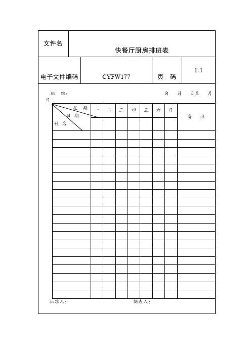 快餐厅厨房排班表(表格模板、doc格式)