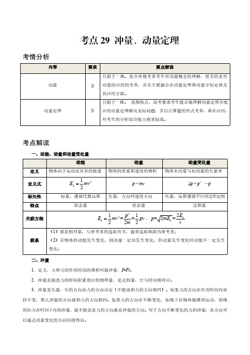 考点29 冲量、动量定理——2021年高考物理专题复习附真题及解析