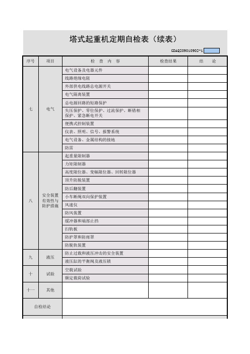 塔式起重机定期自检表(续)