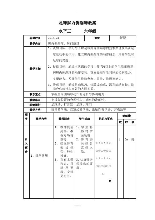 《足球脚内侧踢球》示范教案