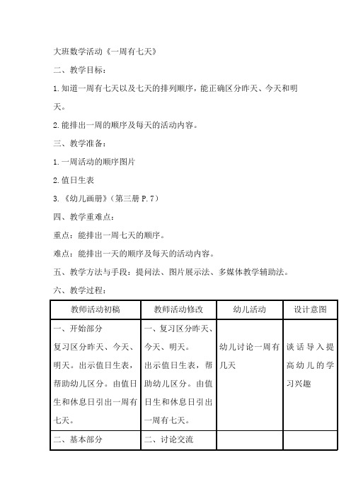 大班数学活动《一周有七天》