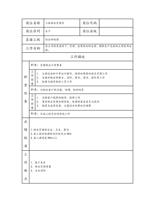 三级物业管理员--维护业务类职责岗位说明书