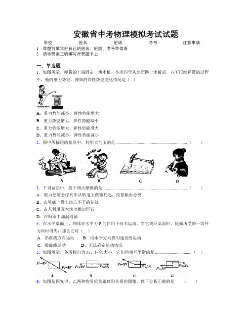 精编安徽省中考物理模拟考试试题附解析