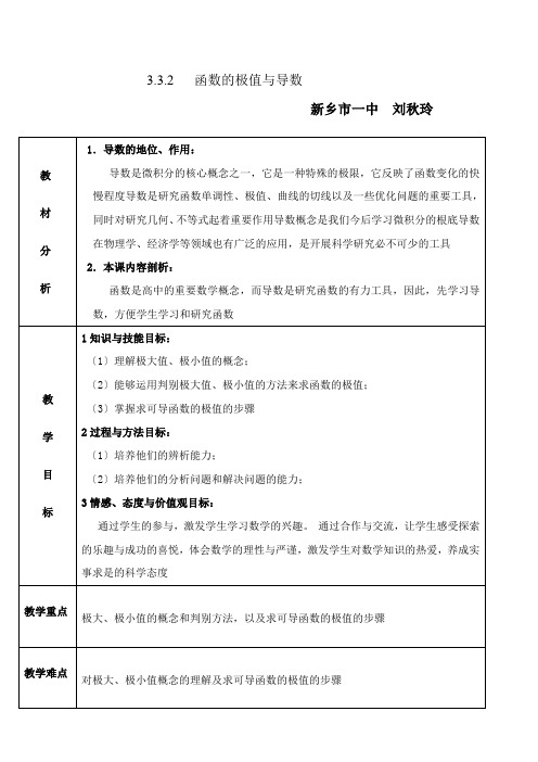 2022年高中数学新人教版A版精品教案《3.3.2 函数的极值与导数》0