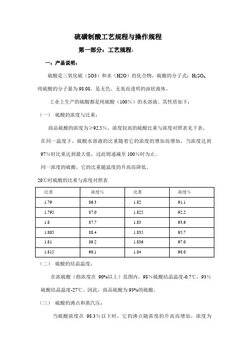 硫磺制酸工艺规程与操作规程