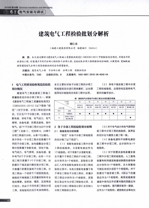 建筑电气工程检验批划分解析