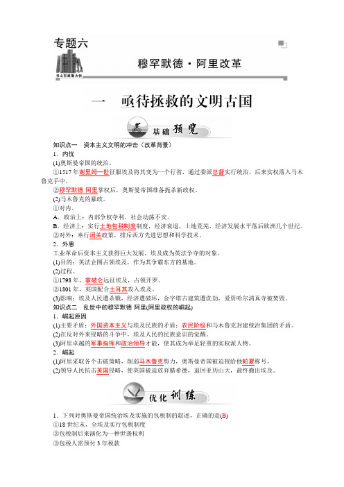 高中历史选修一(人民版)：专题六 穆罕默德 阿里改革 