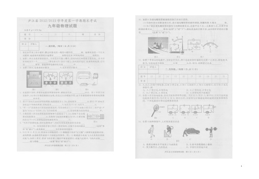 安徽省庐江县2013届九年级物理上学期期末考试试题