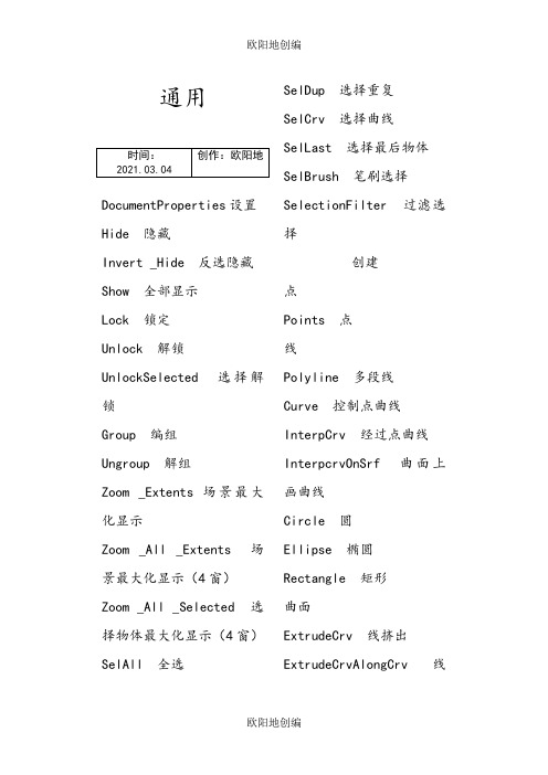 犀牛常用命令之欧阳地创编