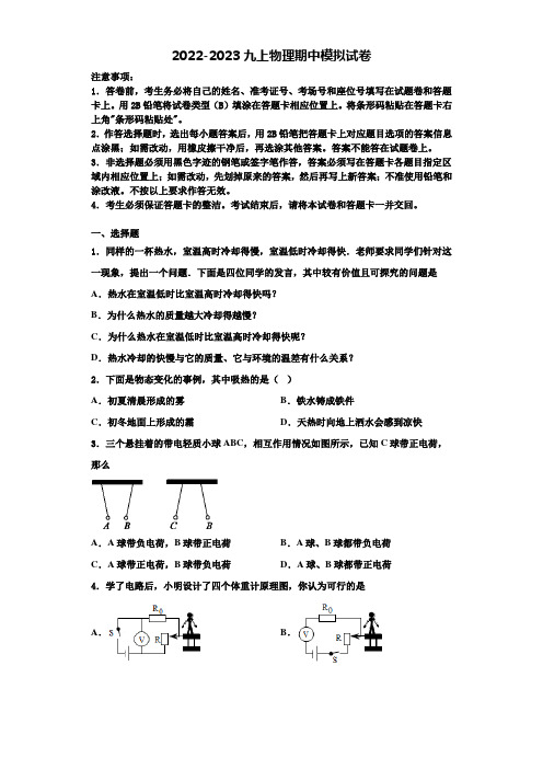 2022-2023学年北京人大附中朝阳学校物理九年级第一学期期中统考试题含解析