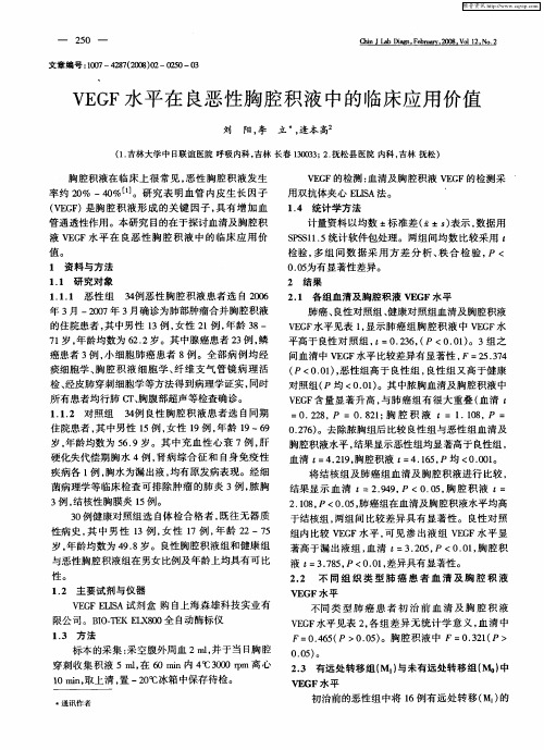 VEGF水平在良恶性胸腔积液中的临床应用价值