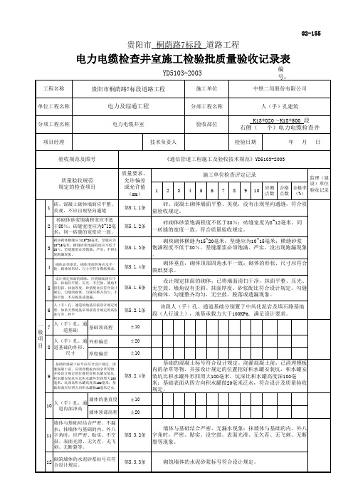 2、电力电缆井施工检验批质量验收记录表