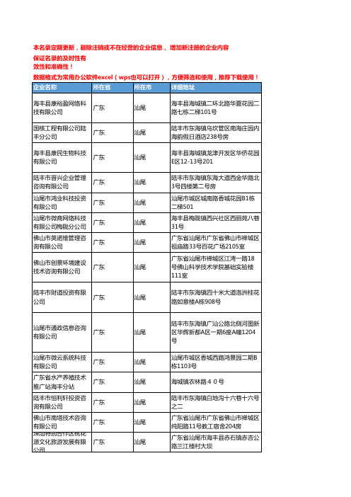 2020新版广东汕尾咨询-调研企业公司名录名单黄页联系方式大全91家