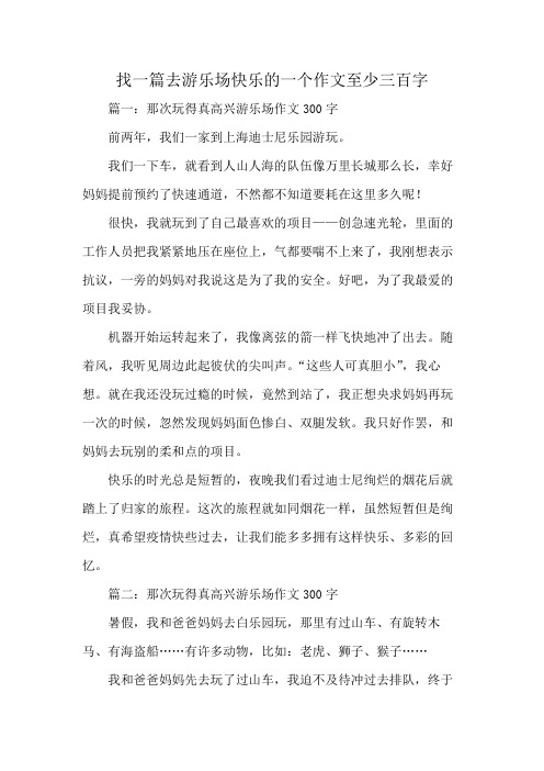 找一篇去游乐场快乐的一个作文至少三百字