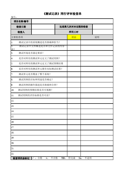 CMMI-3《测试记录》同行评审检查单