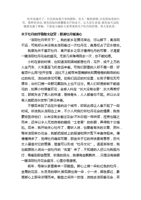 散文：关于牡丹的抒情散文欣赏