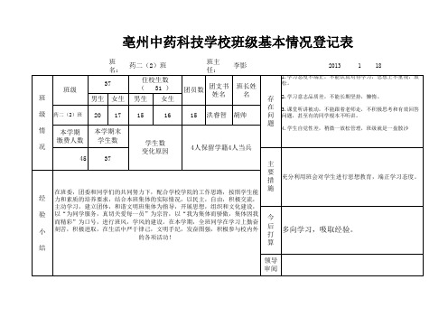 班级基本情况登记表