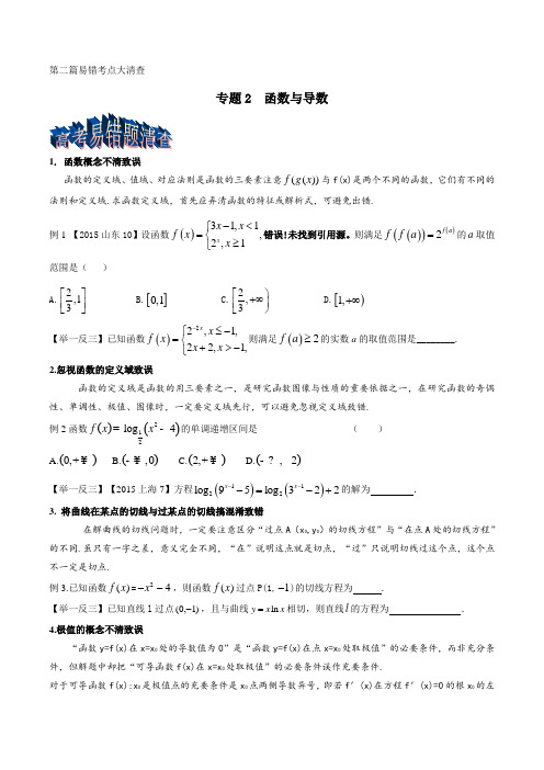 专题2.2 函数与导数-2016届高三数学三轮考点总动员(原卷版)