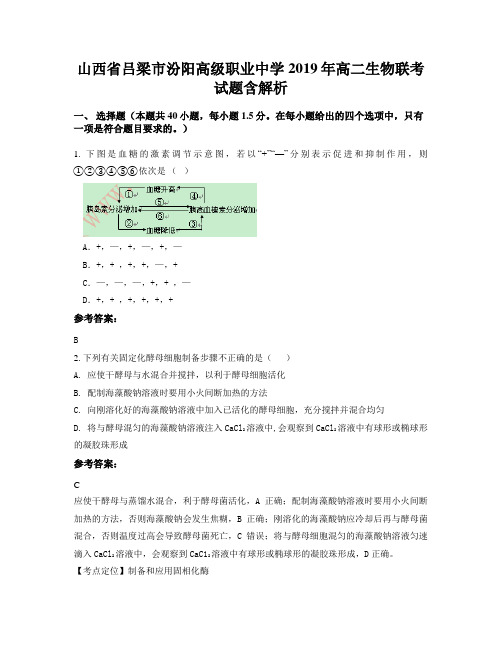 山西省吕梁市汾阳高级职业中学2019年高二生物联考试题含解析