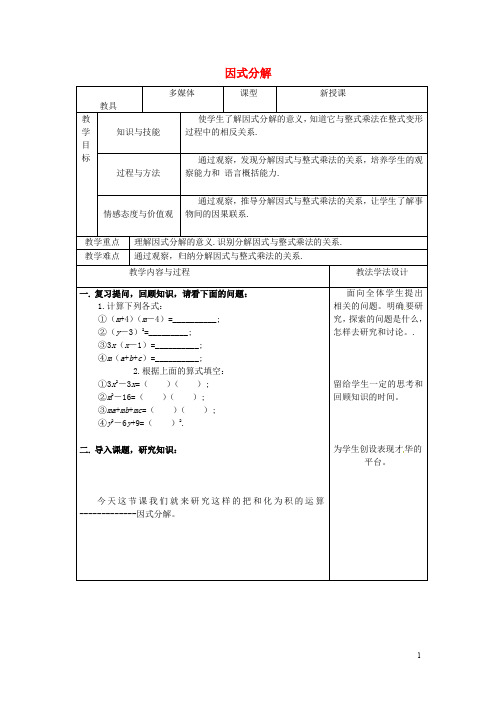 部编版2020八年级数学上册 第12章 整式的乘除 12.5 因式分解教案2 (新版)华东师大版