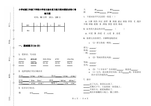 小学试题三年级下学期小学语文综合复习练习期末模拟试卷C卷练习题