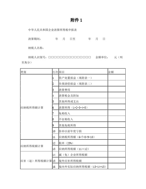 企业所得税清算报表及附表