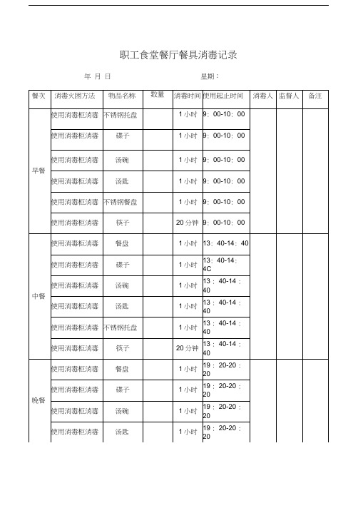 职工食堂餐厅餐具消毒记录表资料