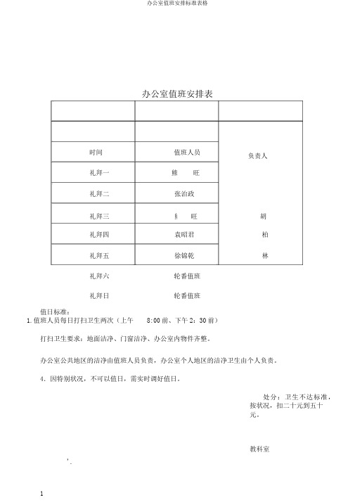 办公室值班安排标准表格