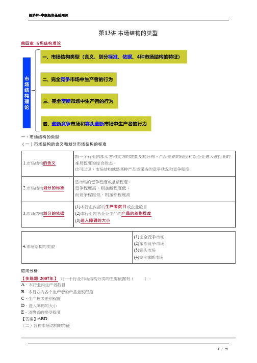 2023年中级经济师经济基础第四章市场结构理论13-17节