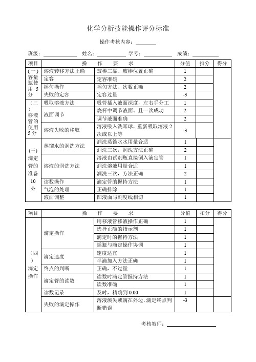 化学分析技能操作评分标准