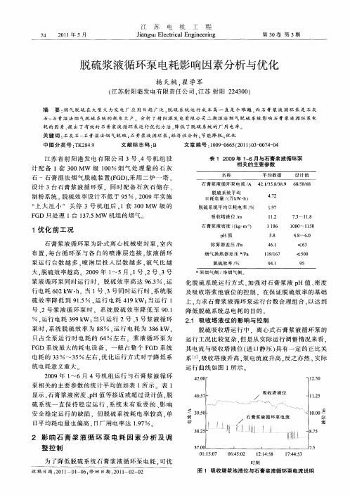 脱硫浆液循环泵电耗影响因素分析与优化