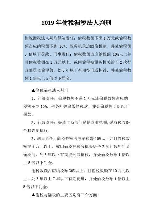 2019年偷税漏税法人判刑