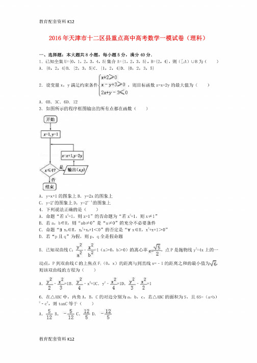 【配套K12】天津市十二区县重点高中2016届高三数学一模试卷理（含解析..