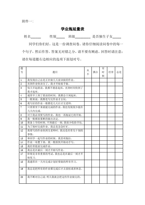 学生拖延量表