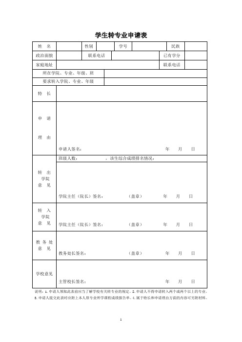 学生转专业申请表