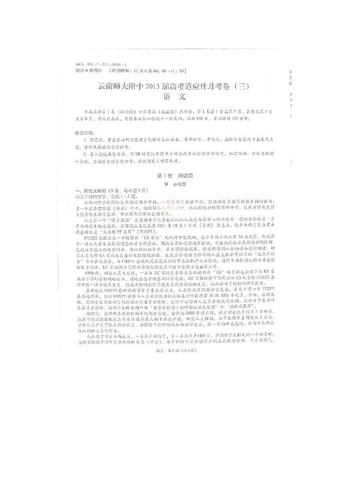 云南师范大学附属中学2013届高三高考适应性月考卷(三)语文试题版