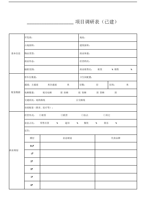 商业地产项目市场调研表模版