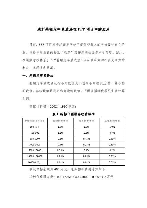 浅析差额定率累进法在ppp项目中的应用