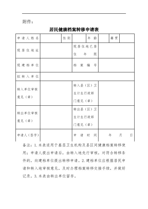 居民健康档案转移申请表