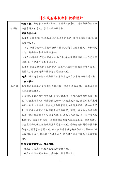 (最新)道德与法治八年级下册《 公民的基本权利》省优质课一等奖教案