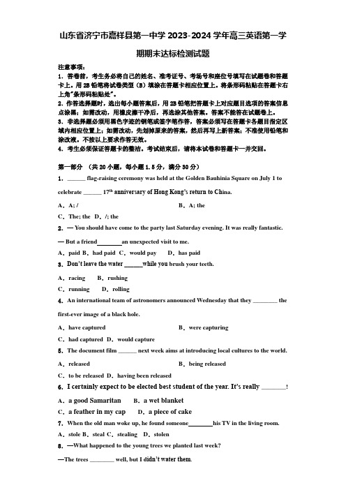 山东省济宁市嘉祥县第一中学2023-2024学年高三英语第一学期期末达标检测试题含解析