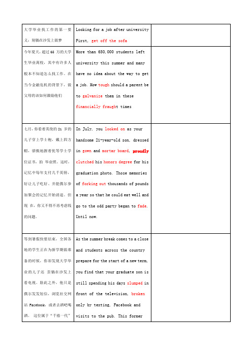 新标准大学英语第四册第一单元课文原文及翻译表格格式