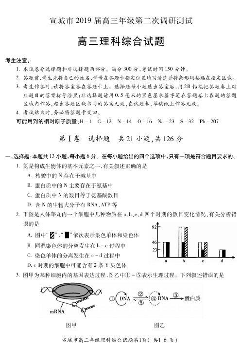 安徽省宣城市2019届高三第二次模拟考试理科综合试卷(PDF版)