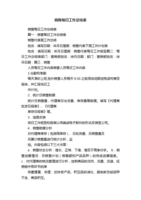 销售每日工作总结表