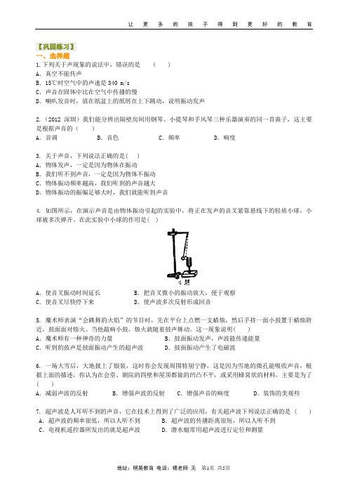 中考总复习：声现象 巩固练习
