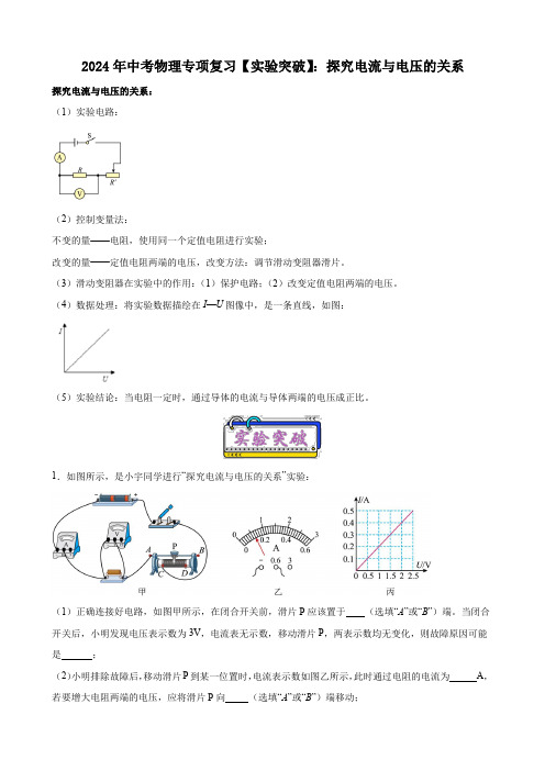 2024年中考物理专项复习【实验突破】：探究电流与电压的关系(含答案)