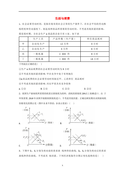 2020届高考政治二轮复习 专题一 生活与消费练习(含解析)